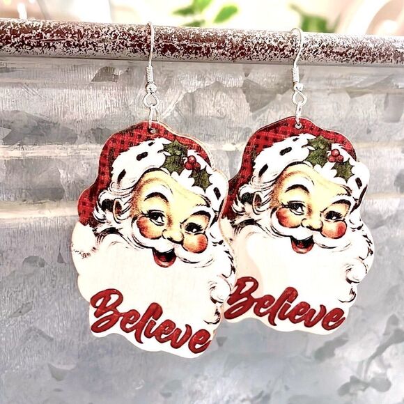 Classic santa Clause Wood Drop Earrings - Picture 1 of 3